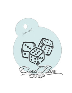 mylar sjabloon met de afbeelding van 3  dobbelstenen die bij elkaar liggen