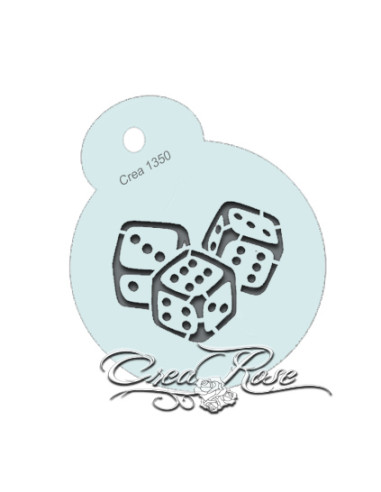 mylar sjabloon met de afbeelding van 3  dobbelstenen die bij elkaar liggen