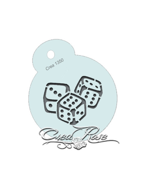 mylar sjabloon met de afbeelding van 3  dobbelstenen die bij elkaar liggen