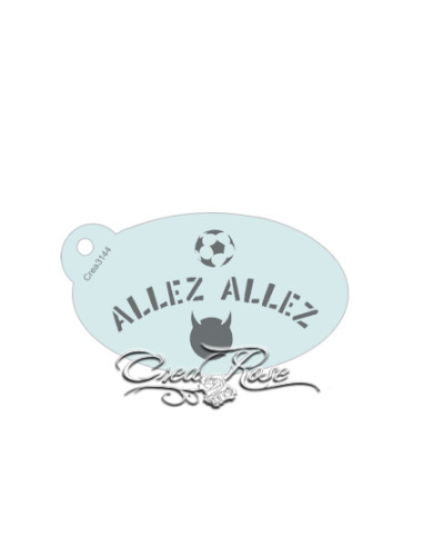 Sjaboon ovaal vormig, met een kleine voetbal, Allez Allez het voetbal lied van België en een duivel emoticon