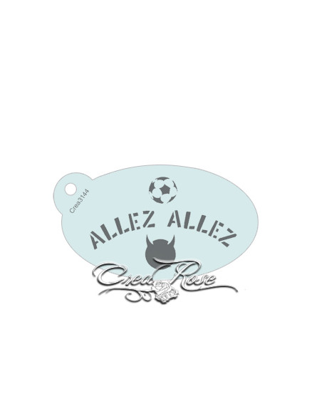 Sjaboon ovaal vormig, met een kleine voetbal, Allez Allez het voetbal lied van België en een duivel emoticon
